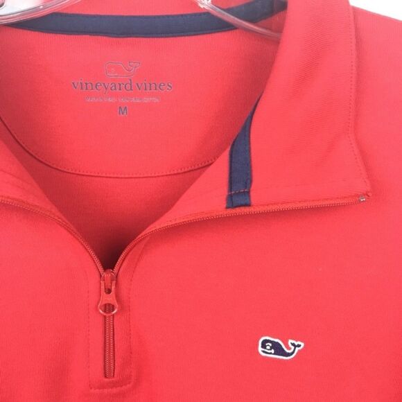 Vineyard Vines Red Cotton Quarter Zip V Neck Long Sleeve Sweater M - Picture 3 of 6